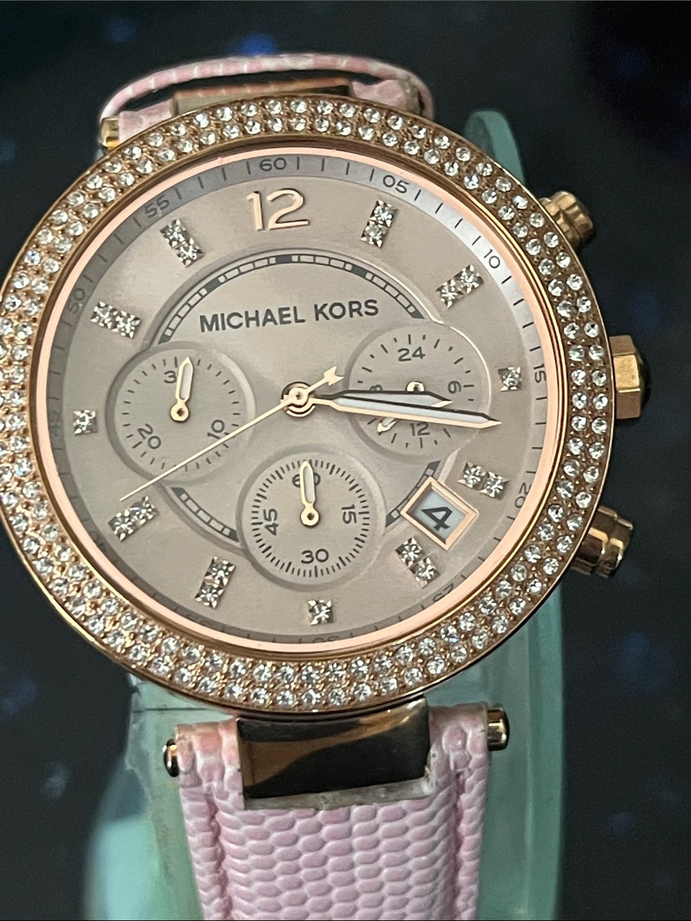 Michael Kors Rose Gold Crystal Chronograph with Light Pink Strap